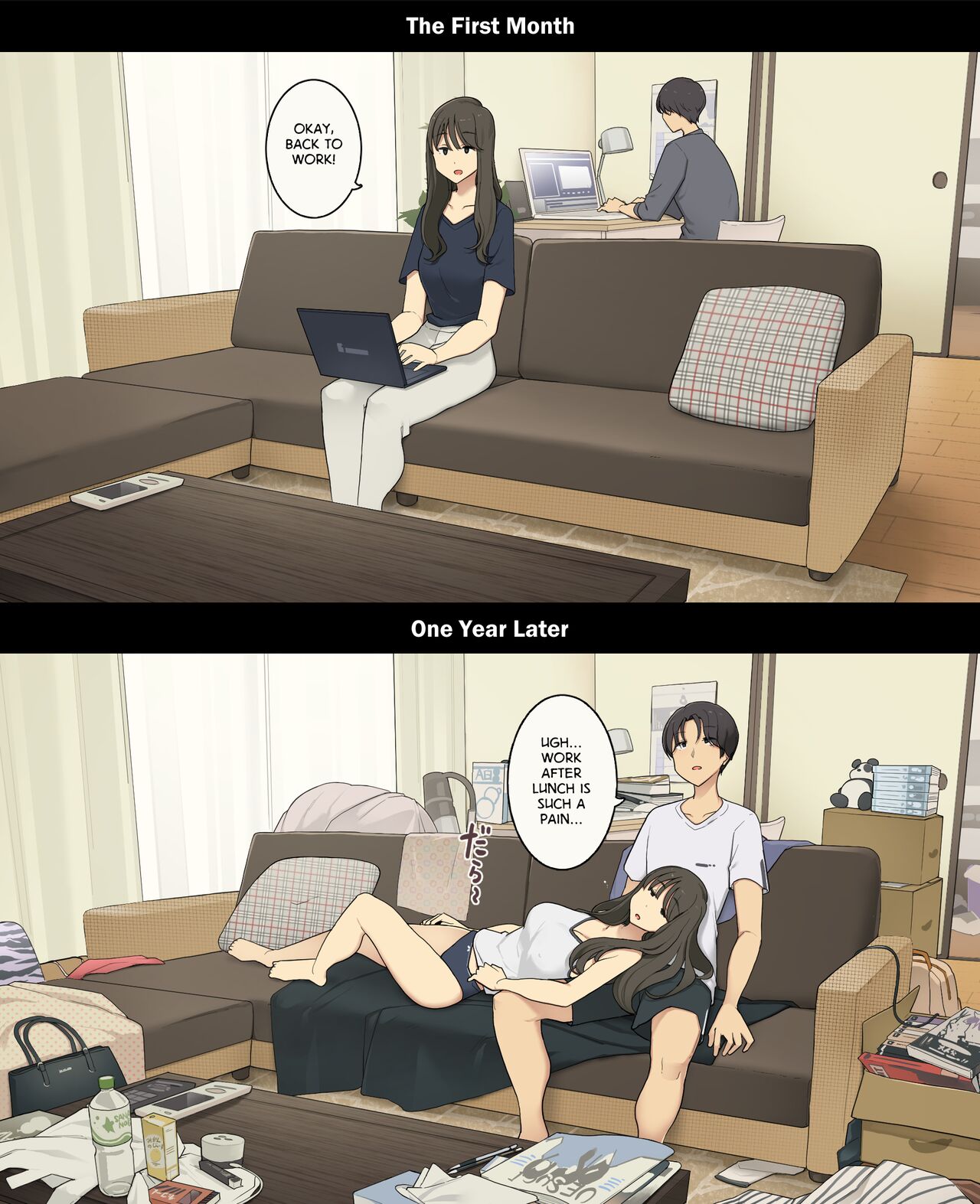 Dousei Seikatsu Ikkagetsume to Ichinen Ato, Asaokite kara Shuushin made no  Hikaku | A Day in the Life of a Couple: Their First Month Living Together  vs. One Year Later - Page 8 - HentaiFox